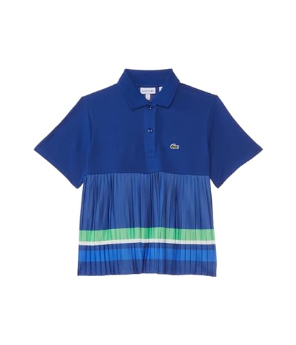 Lacoste Girl's Short Sleeve Pleated Color Blocked Polo Dress, Captain/Multico, 4Yr