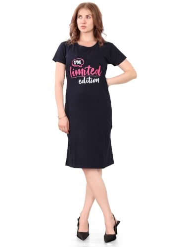 Image of Printed Knee Length Pocket Night Dresses for Women | Cat Lovers | Premium Soft Cotton Nighty | Sky Blue
