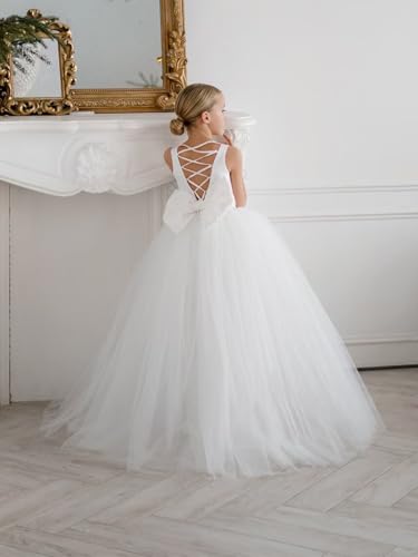 Puffy Tulle Flower Girl Dress for Wedding Kids Lacing Corset Satin Long Princess Pageant Bowknot Prom Ball Gowns3