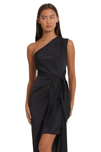 Donna Morgan Women's One Shoulder Faux Wrap Light Charmeuse Maxi with Tie Waist Occasion Event Party Guest of2