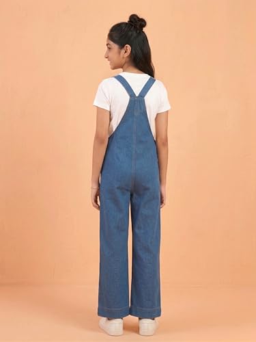 Image of KiddoPanti Girls Denim Dungaree Pant | Cotton Blend Stretch Jumpsuit | Single Front Pocket | Stylish Casual Kids Dungaree | Comfortable Everyday Wear 1-14 Years