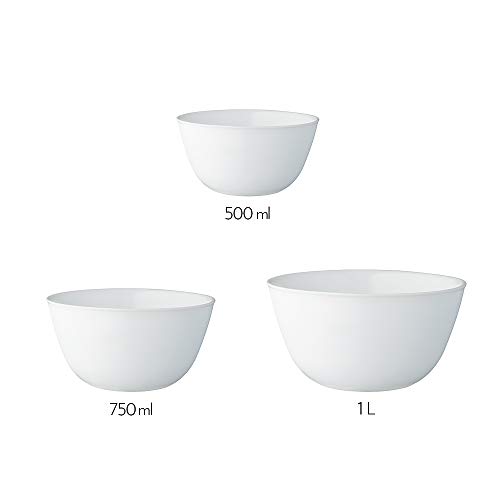 Image of Larah by BOROSIL Opalware Solid Mixing Bowl - 500ml, 750ml, 1L, Set of 3, White