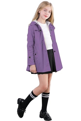 Image of Betusline Girl's Single Breasted Trench Coat Hooded Dress Coat Outerwear, 2-14 Years