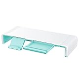 Soporte para monitor plegable, soporte de pantalla ajustable con cajón y espacio de almacenamiento, soporte para monitor para ordenador, portátil, pantalla, impresora, TV (blanco y verde)