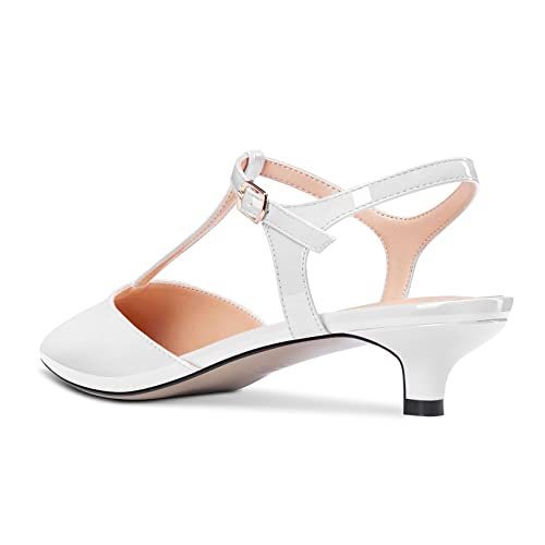 Saekcted Women Low Kitten Heel Pointed Toe T-Strap Ankle Strap Pumps Classic Cute Dress 1.4 Inches Heels3