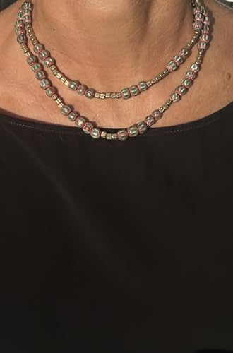 Collier ras-du-cou double rang vert blanc rouge et or 39 cm - 6