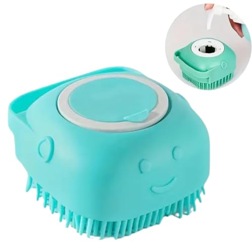 Spazzola per lavaggio cani, spazzola da bagno per cani in silicone Morbida, Spazzola per shampoo egel doccia animali domestici (Blu)