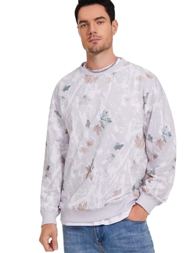 Flygo Mens Camo Sweatshirt Maple Leaf Print Crewneck Sweatshirts Oversized Casual Long Sleeve Fashion Pullover Top2