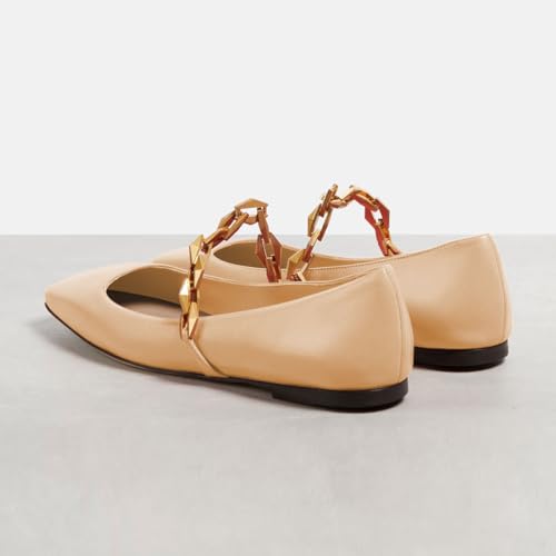miss left Women Comfy Chain Strap Mary Janes Shoes Slip On Closed Square Toe Ballet Flats for Walking School Dressy Size 4-16 US2
