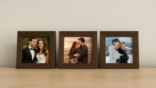 Image of Photo Frame Set of 3 - Modern Tabletop Picture Frames for Desk, Living Room & Bedroom Decor, Perfect for Wedding, Couple & Family Photos (3 x 3 inches) (Dark Brown)