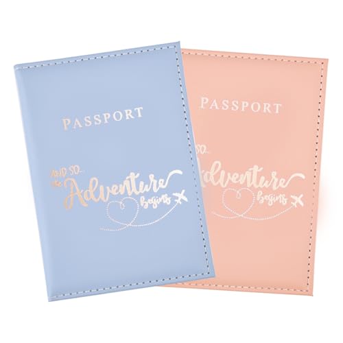 L0famy 2 Pcs Passport Holder Cover, PU Leather Passport Cover, Portable Passport Holder Cover Case with Travel Wallet for Women & Men, Travel Document Holder for Money, Boarding Passes - 14x10cm