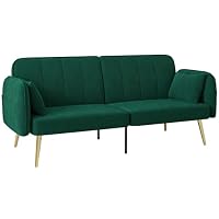 HOMCOM Canapé Convertible 2 Places Canapé-Lit Clic-Clac Velours Vert Foncé