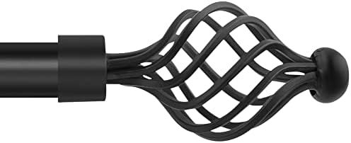 Deco Window 19/16 MM Adjustable 168 cm to 304 cm Black Curtain Pole/Rod for Windows & Door with Swirl Finials & Brackets Set