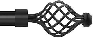 Deco Window 19/16 MM Adjustable 168 cm to 304 cm Black Curtain Pole/Rod for Windows & Door with Swirl Finials & Brackets Set