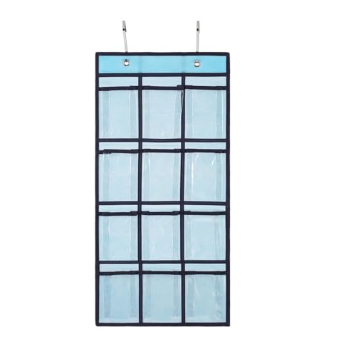 ANIZER Classroom Pocket Chart For Cell Phones Calculators Over The Door Hanging Closet Underwear Sock Jewelry Organizer Holder 12 Clear Pockets (BLUE)