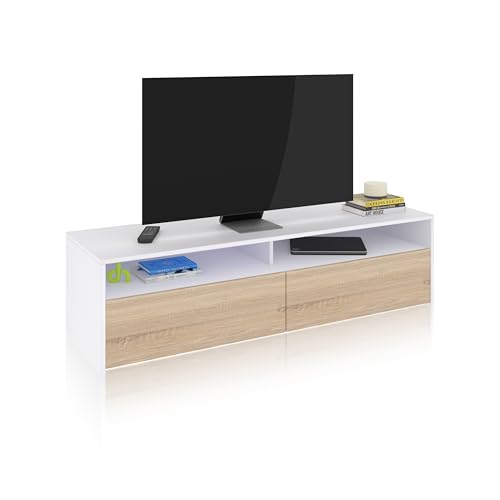 duehome | Mueble de Salon, modulo de Comedor Elba, Acabado Color Blanco Artik y Roble Canadian, Medidas: 130 cm (Ancho) x 35,5 cm (Alto) x 40,2 cm (Fondo)