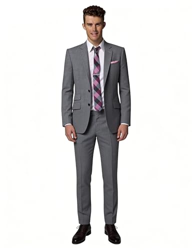 Blazer homme rayé veste mariage anti-pli coupe cintrée deux boutons notch lapel