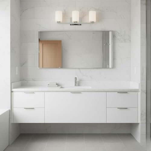 Image of Hinkley Kyra Medium Three Light Bathroom Vanity Fixture, Install Up /Down, Etched Opal Shades, Polished Nickel