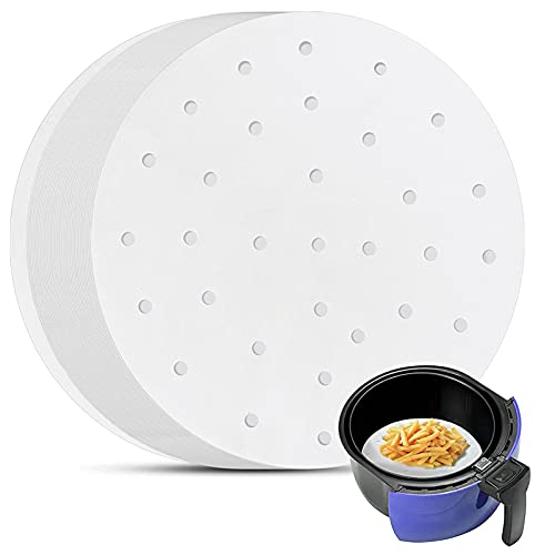 YQL 9 Inch Air Fryer Liner,200PCS Parchment Paper for Air Fryer Precut Perforated Parchment Paper Bamboo Steaming Paper for Steaming Basket and More