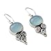 NOVICA Artisan Handmade Blue Topaz and Chalcedony Dangle Earrings | Light Gemstone | Sterling Silver Settings | India Serenity Birthstone | 'Bubbling Stream' | 1.6 in L x 0.5 in W