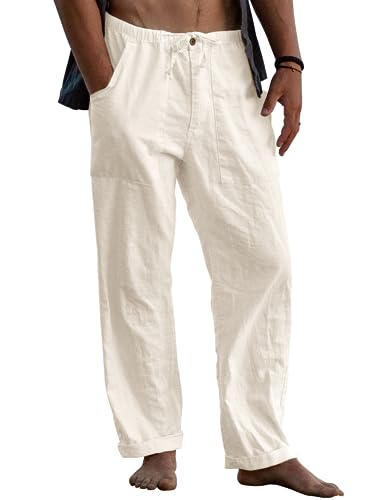 Image of Gafeng Mens Linen Pants Yoga Casual Beach Summer Harem Baggy Trousers