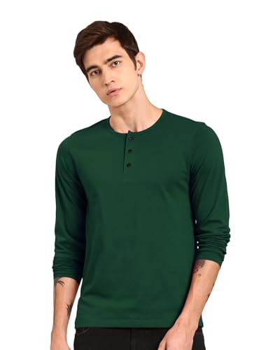 Image of LAZYCHUNKS Regular Fit Solid Super Combed Cotton Rich Henley Neck Full Sleeve Men's T-Shirt