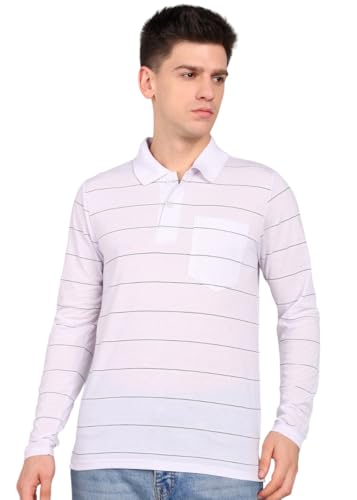 Image of INKKR Men Full Striped Polo Neck Cotton Blend T-Shirt