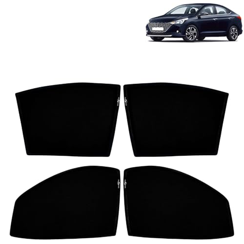 Image of KINGSWAY Car Sun Shade Curtains Only Compatible with Hyundai Verna (2020 to 2023) | Z-Black Fix-Type (Non-Magnetic) | UV & Heat Protection | Pack of 4 Pcs