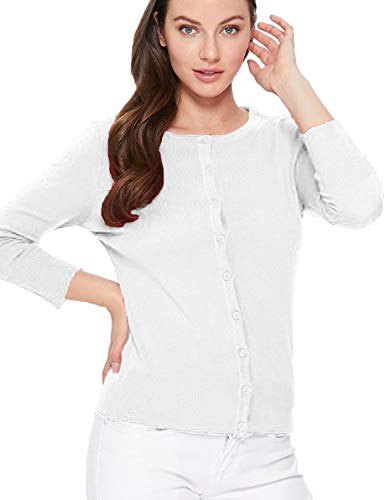Image of Women's 3 /4 Sleeve Crew Neck Button Down Stretch Knit Cardigan Sweater (S-3XL)