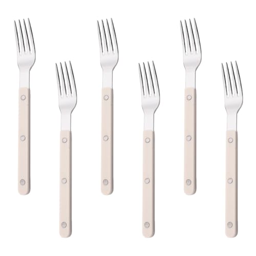 BRIIEC 6 Pieces Stainless Steel Table Forks Set Durable Dinner Fork Set, Mirror Large Forks Flatware Cutlery Set with Rivet Retro Handle, Dishwasher Safe