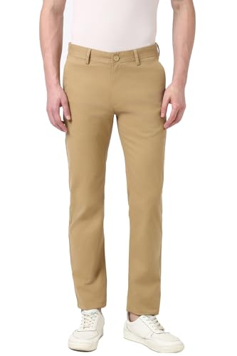 Peter England Men Mid Rise Slim Casual Pants (PCTFSSSPQ65117_Khaki, 34)