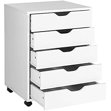 Multigot Rolling File Cabinet, Wooden Filling Storage Cabinet with Drawers and Wheels, Home Office Printer Stand Storage Organizer5 Drawers