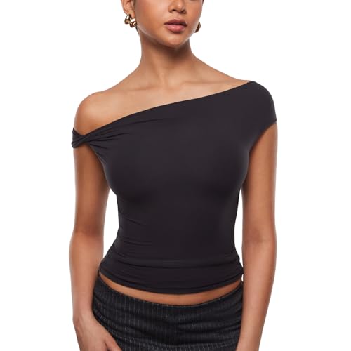 INLYRIC Women's Inbarely Soft Off The Shoulder Tops Versatile Going Out Trendy Shirts Y2K Spring Summer Outfits