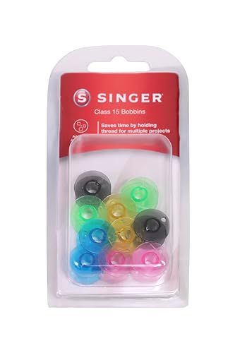 Image of SINGER Bobbins - Pack of 10 | Compatible with All SINGER Domestic Sewing Machines | Durable Plastic Construction for Smooth Stitching | Clear Bobbins for Easy Thread Visibility
