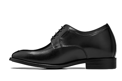 CALTO Men's Invisible Height Increasing Elevator Shoes - Black Premium Leather Lace-up Round-Toe Formal Derby Oxfords - 2.8 Inches Taller - Y7425- Size 10 D(M) US3