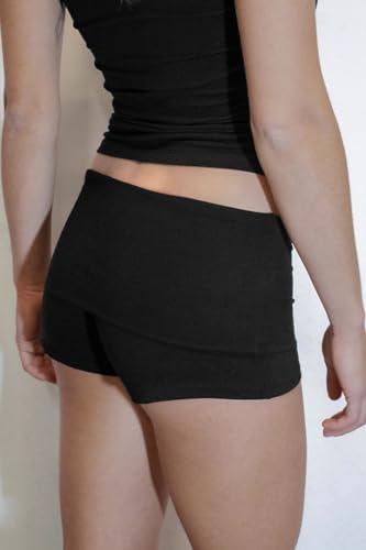 Image of KMBANGI Womens Fold Over Shorts Elastic Waist Y2k Lounge Shorts Foldover Cute Pajama Micro Bottoms Mini Shorts Sleepwear