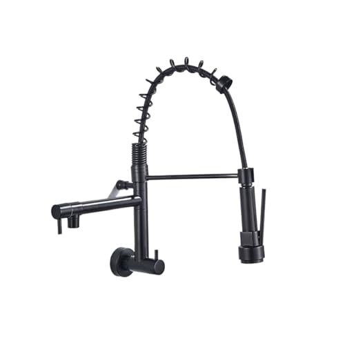 Robinet de cuisine rétractable noir mat double bec eau froide mural - 3