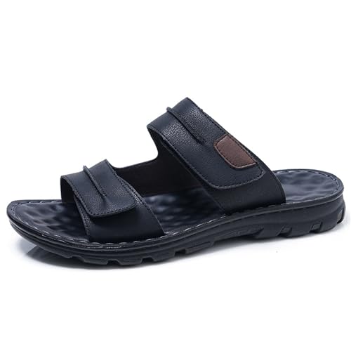 Men's Leather Slides Open Toe Outdoor Slippers Comfort Casual Flip Flops Summer Fisherman Slip On Sandals for Men