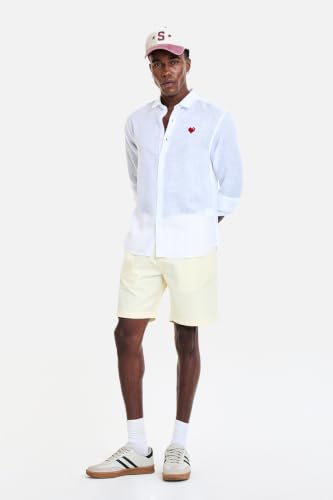 Image of SNITCH Men Casual Shirt | Regular Fit Full Sleeve Point Collar Solid Design with Embroidered Heart | 100% Lyocell & Breathable Fabric for Smart Casual Wear