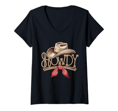 Mujer Western Country Howdy Rodeo Riding Cowboy & Cowgirl Mujer Camiseta Cuello V