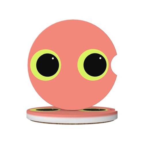 KINGUYSE Cute Black Cat Eyes Car Coasters 2 Pack 2.56" Ceramic Coasters Absorbent Coaster Set Non Slip Auto Cupholder Accessories Non Scratch Cork Base Cup Mat with Finger Notch -  KINGUYSE-683474906