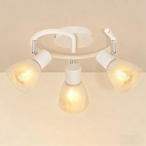 HiBay Ceiling Light Fixture 3-Light Track Lighting White w/Glass Shades, Directional Modern Light Fixtures Ceiling Spotlight Indoor for Kitchen, Bedroom, Living Room, E12 Base, No Bulbs