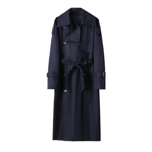 Trench Long Navy Blue Homme Style Tendance Japonais et Britannique L