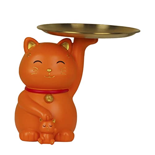 Lurrose 1個 招き猫収納トレー 面白いプレゼント フルーツコンテナ ウォッチトレイ フルーツトレイ テーブルトレイ 小物置き 置物 金属 キャンディープレート スナックプレート