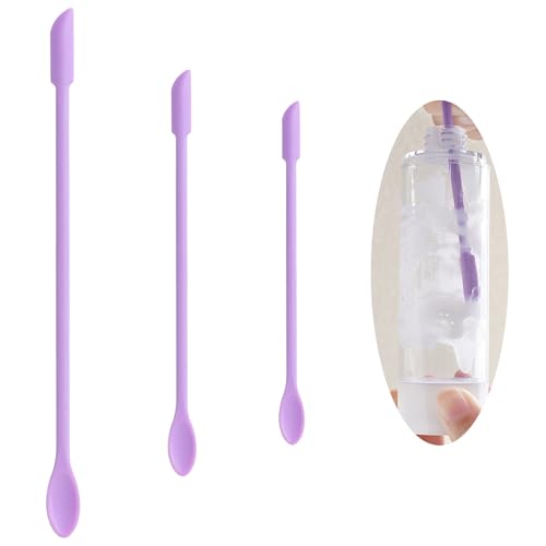 3PCS Mini Silicone Spatula Set - Jar Scrapers for Lotion & Cream - Small Spoon Stirrer Tools - Narrow Bottle Applicators for DIY, Skincare & Kitchen Use (Purple 10.5cm 15cm 23.5cm)