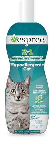 Espree Hypoallergenic Cat Shampoo & Conditioner, Tearless Formula with Aloe Vera, Sulfate-Free, Paraben-Free, Harsh Chemical and Dye-Free, Safe for Sensitive Skin, 12oz