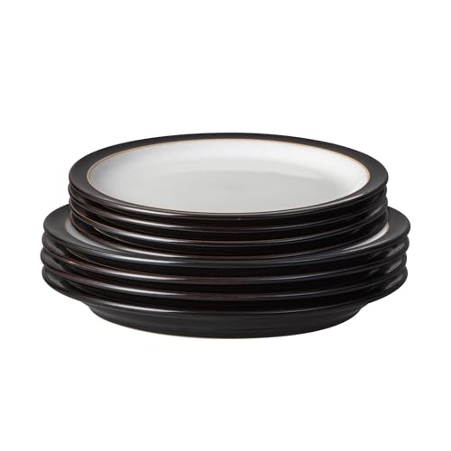 Denby - Elements Dinner & Lunch Plate 8 Piece Set - Black Glaze Dishwasher Safe 4 x Medium & Large Plates - Microwave & Oven Proof Stoneware Lunch & Dinner Dishes - Chip Resistant for Everyday Use