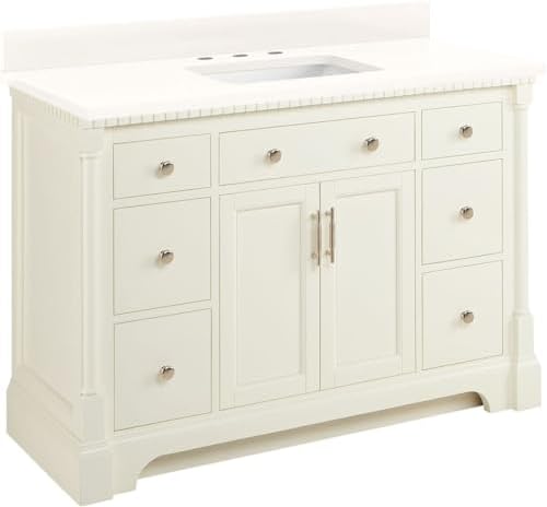 Signature Hardware 953832-48-RUMB-8 Claudia 48" Mahogany Single Basin Vanity Set with Cabinet, Vanity Top, and Rectangular Undermount Sink - 8" Faucet Holes - White/Arctic White