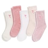 Zourglow Kuschelsocken Stoppersocken Damen, 5 Paar Flauschige Kuschel Socken Größen 36-42, Dicke Warme Bettsocken Haussocken für Frauen, Butterfly
