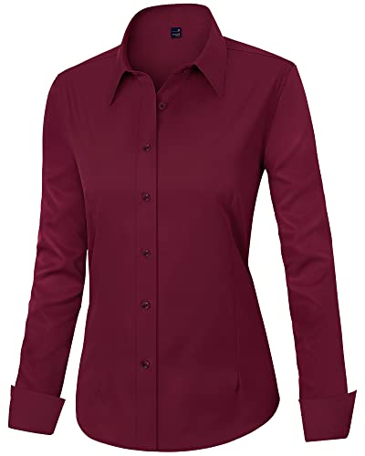 Image of J.VER Womens Dress Shirts Long Sleeve Button Down Shirt Wrinkle-Free Business Casual Blouse Office Work Tops